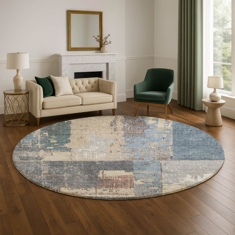 Premium Machine Washable Chelston AMF1866 Abstract Rug, Round 8'