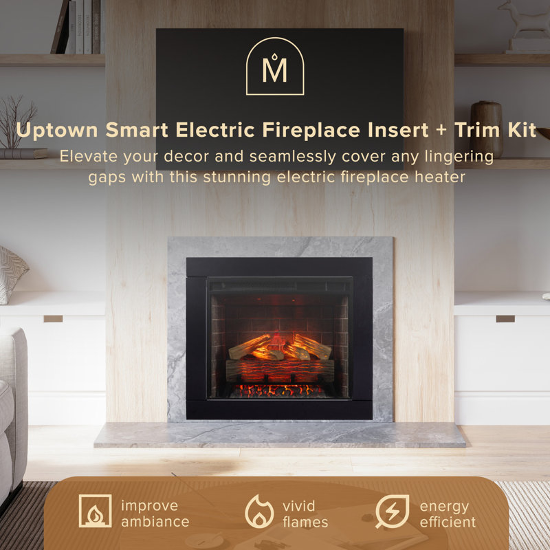Electric Smart Fireplace with Heat, 23-Inch