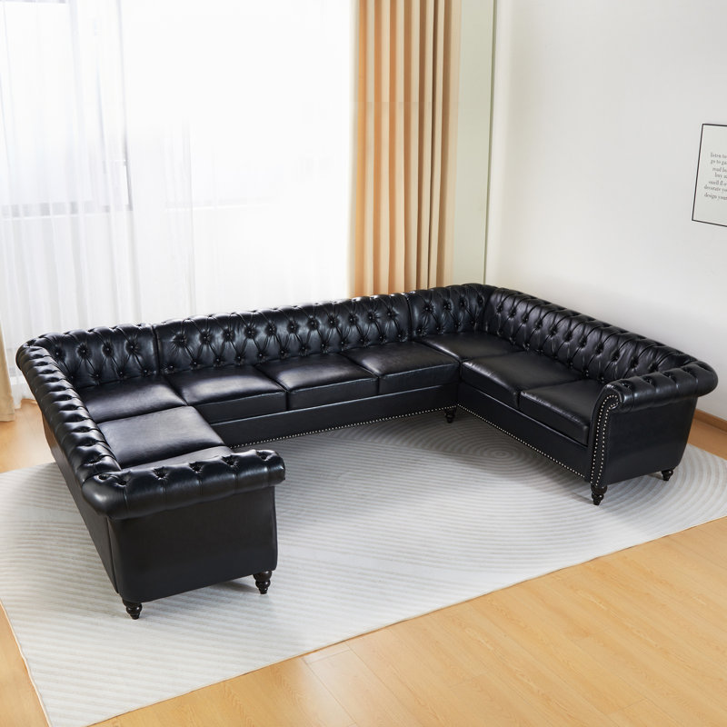 Canapé modulaire 3 pièces Vishaal, Similicuir noir