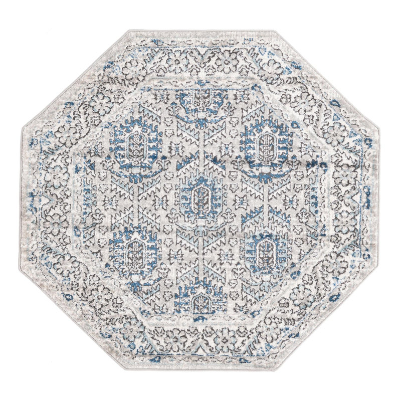 Tapis gris / ivoire / bleu Weingartner, Octogone 4 pi x 4 pi