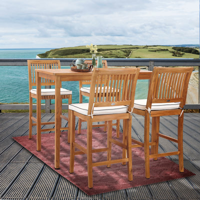 5 Piece Teak Wood Castle 55"" Rectangular Small Bistro Bar Set Including 4 Barstools -  Red Barrel StudioÂ®, CD907568A5154098ACF1B49E3244EC40