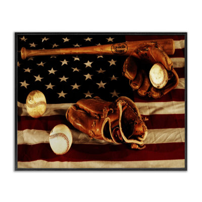 «Vintage American Flag Baseball Sports Photo», impression sur toile