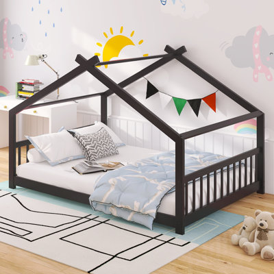 Lit double en bois pleine grandeur, espresso