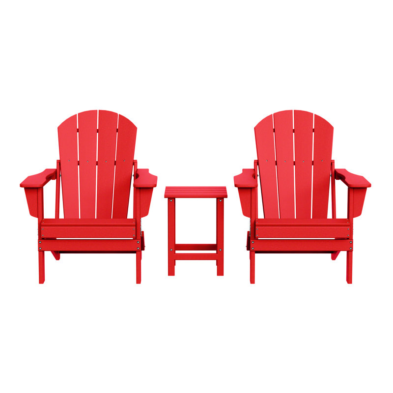 Chaise Adirondack pliante en plastique pour 2 personnes avec table Vinnie, Rouge