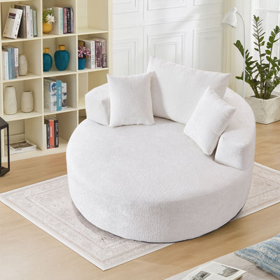 Fauteuil d'appoint rond, fauteuil demi-tonneau en chenille pivotant à 360 °, canapé-lit moderne moelleux pour le salon, la chambre à coucher, la salle de lecture et le salon
