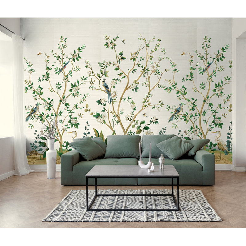 Grass Cloth Floral Wall Mural