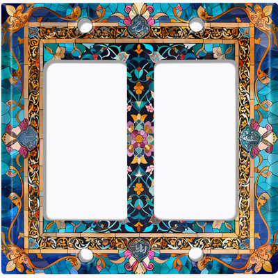 Metal Light Switch Plate Cover; US Standard Size 2 Gang GFI Rocker - Printed Image of Intricate Floral Mosaic
