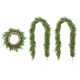 3-Piece 24"D Christmas Greenery PE Dripping Cedar Wreath And 9Ft Garland Set