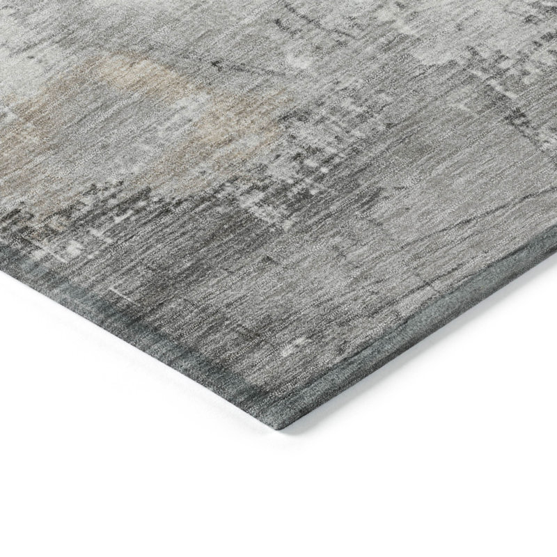 Ivory Abstract Synthetic 5' x 7' Washable Area Rug