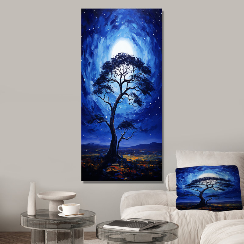 Arbre bleu africain Serengeti 4 - Art mural africain, Toile tendue, 20" H x 12" W