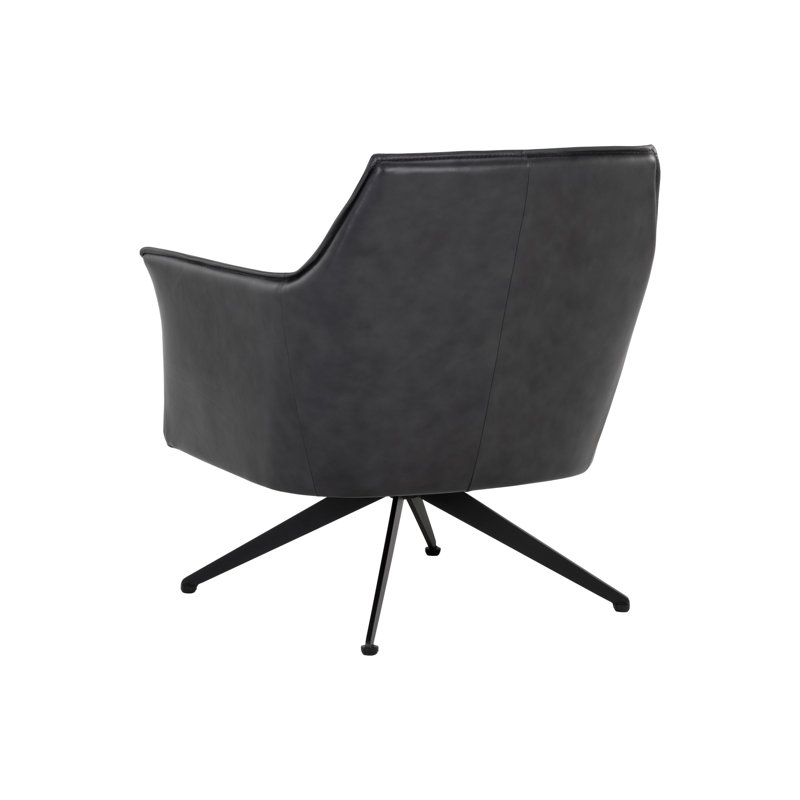 Leather Swivel Lounge Chair, Black Genuine Leather
