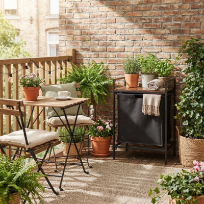 Panier à linge moderne 19,7 po avec 2 paniers, structure en métal noir, panier en tissu amovible, pieds réglables