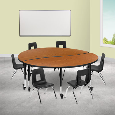 Goddard 47.5" Circle Wave Flexible Laminate Activity Table Set with 12" Student Stack Chairs