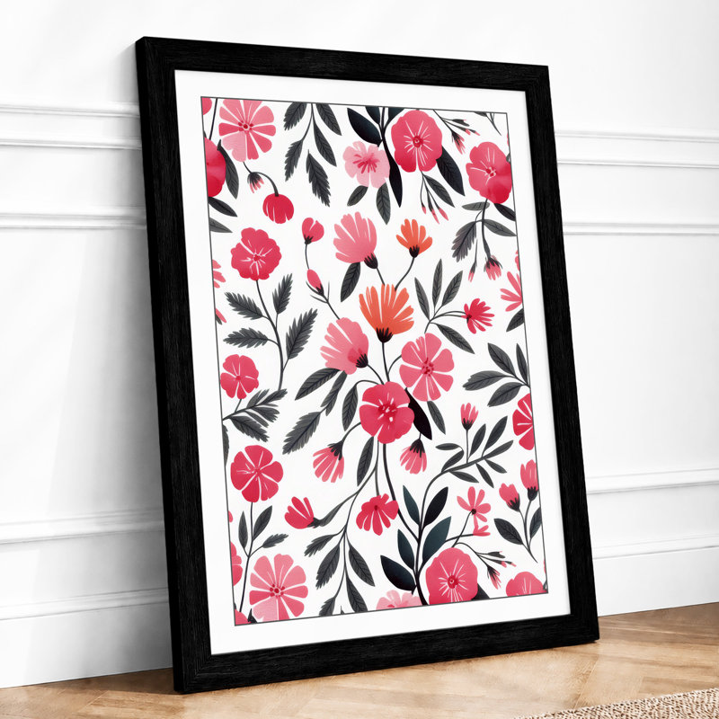 Pink Blooms Pattern Botanical - Framed Print, A1 - 84.1 x 59.4 cm, Black