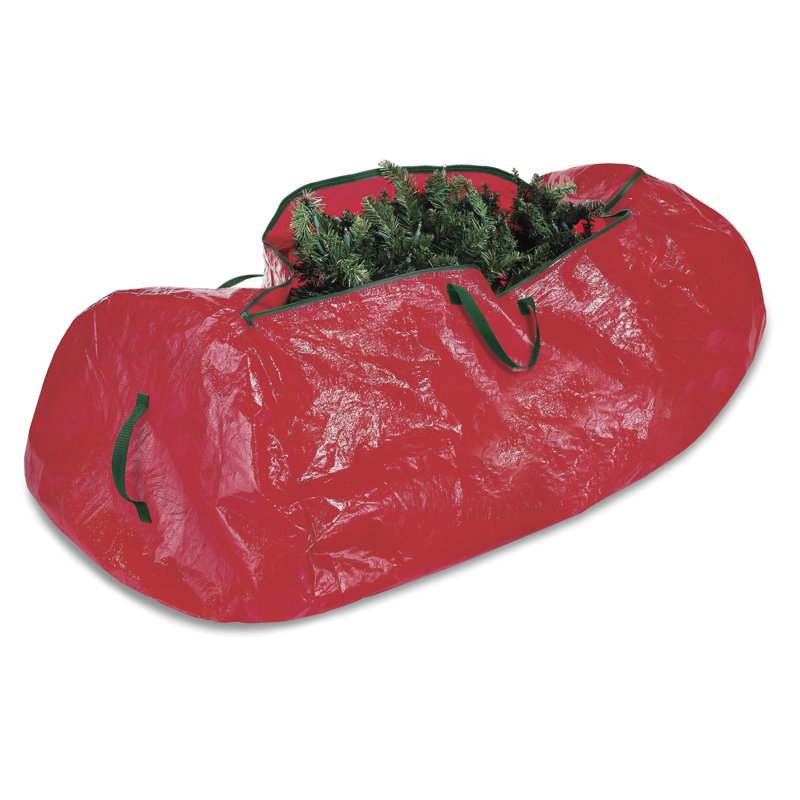 Large Red Christmas Tree Storage Bag with Green Trim
