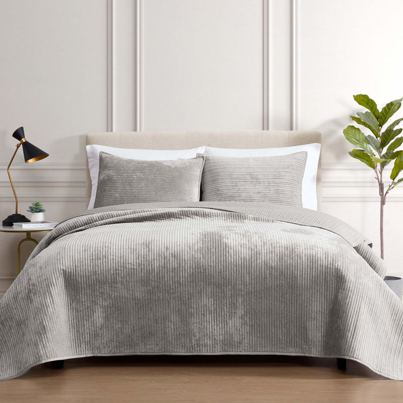 Ruby 3 Pc Queen Gray Coverlet Set, Gray, Queen Coverlet + 2 Standard Shams