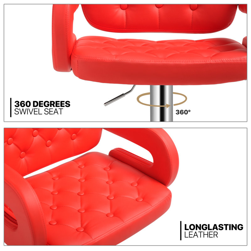 Greno Faux Leather Swivel Bar Stools, Adjustable Counter Height Barstools with Backrest and Armrest, Red