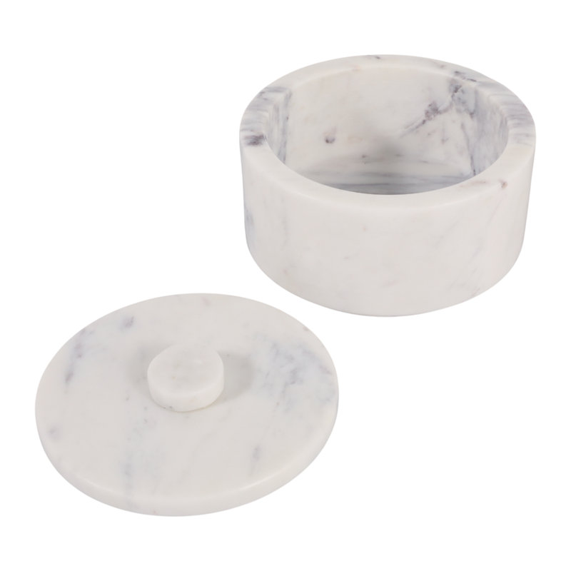 Boîte de rangement ronde décorative en marbre avec couvercle et bouton pour coiffeuse - Boîte à souvenirs moderne pour la décoration intérieure - 15 cm, blanc et ivoire