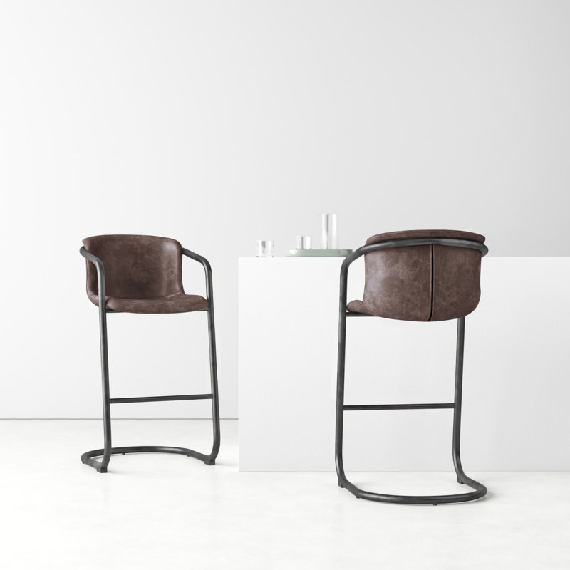 Higbee Genuine Leather Bar & Counter Stool, Bar Stool (29" Seat Height), Brown Genuine Leather