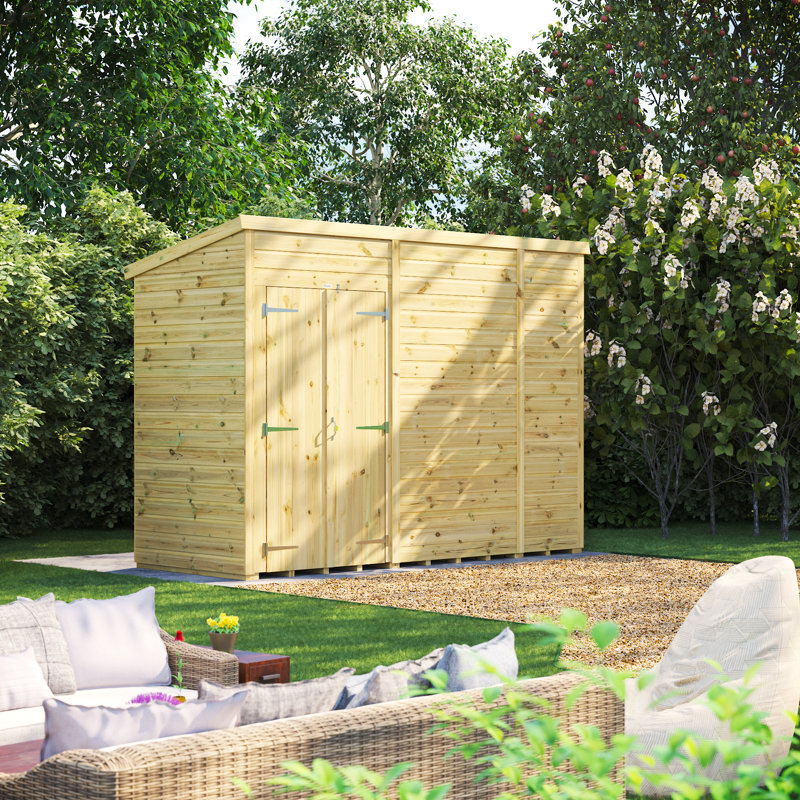 Powersheds 10 x 4ft Premium Pressure Treated Timber Windowless Pent Garden Shed, Double Doors