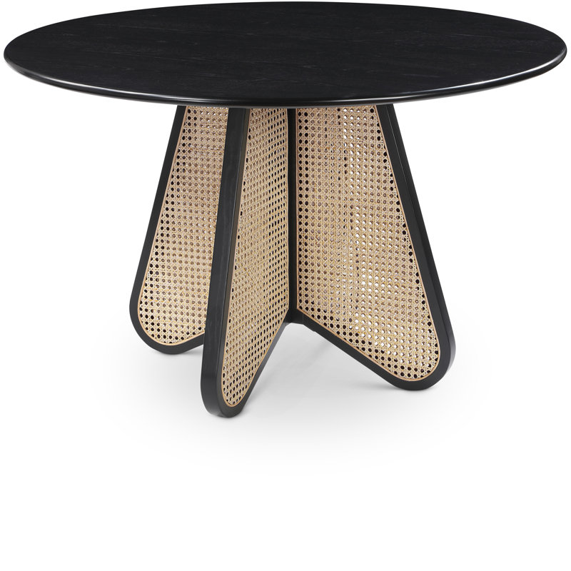 Table de salle à manger en bois massif Lamarr, Noir / noir / beige