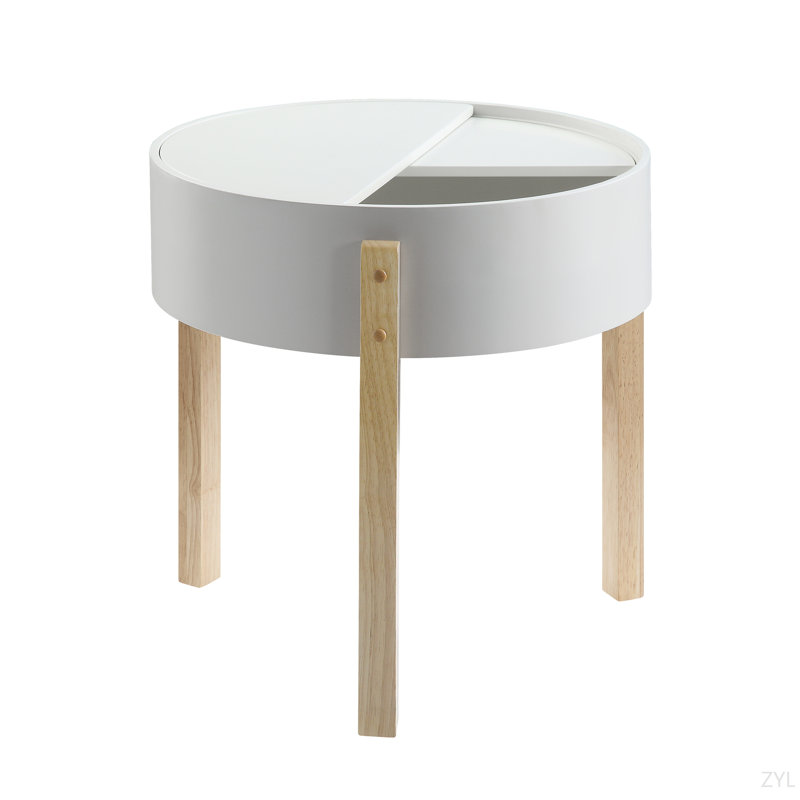 White & Natural Round End Table