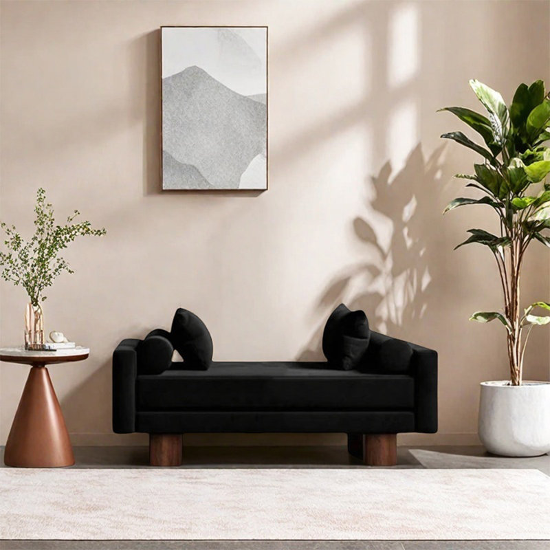 Banc minimaliste avec revêtement noir, H 19,69 po x l 39,37 po x P 21,65 po
