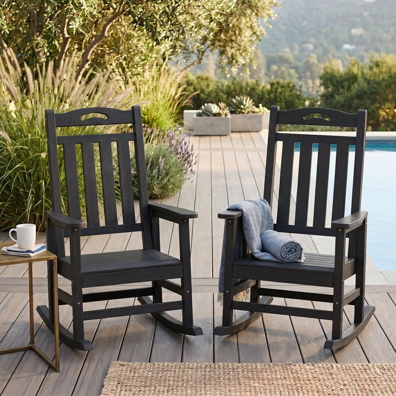 Outdoor Rocking Chairs Weather-Resistant HDPE Rocking Adirondack Chairs, Black