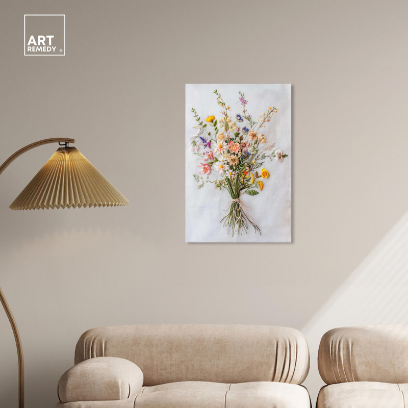 Art classique brodé sur toile, "Wildflowers" par Art Remedy, Toile tendue, H 30 po x l 20 po