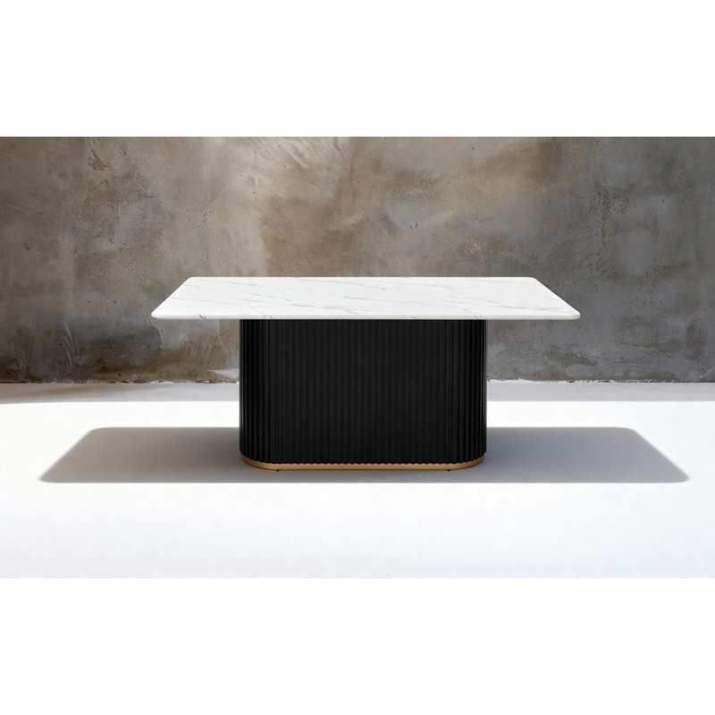 69-Inch Rectangular Faux Marble Dining Table with Wave Metal Base