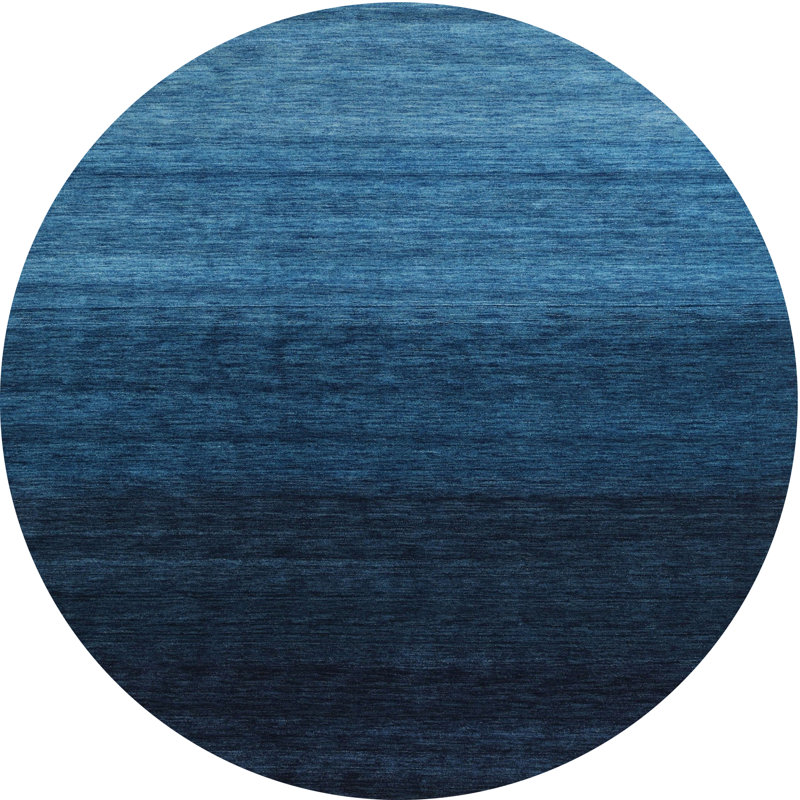 Tapis contemporain noir / bleu, Rond 8 pi