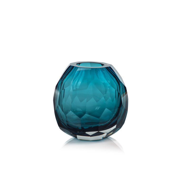 Vase de table en verre Ladonna, Bleu, H 6 po x l 6 po x P 4,25 po