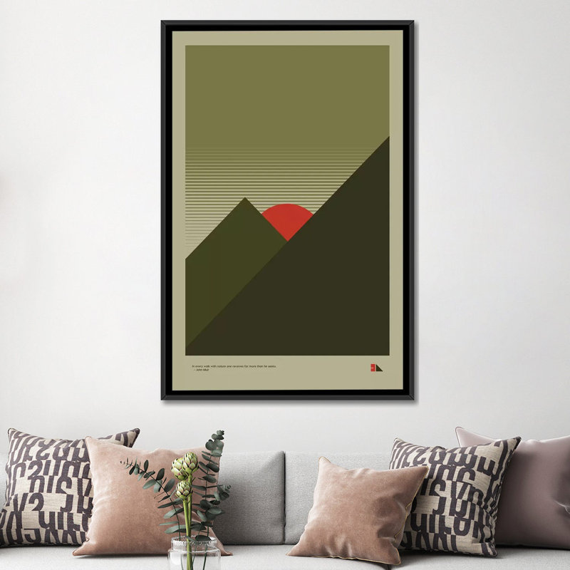 «Mountains» par 2046 Design, impression sur toile tendue, H 26 po x l 18 po x P 1,5 po, Toile encadrée noire, Pas de tapis