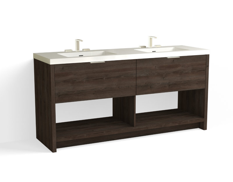 Vista 72" W Freestanding Double Bathroom Vanity, 8" Widespread, White Gloss, White Nanomatte/Satin Nickel