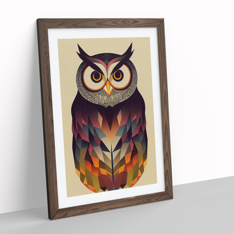 Unique Owl No.2 - Print, White, 66cm H x 48cm W, Walnut Picture Frame