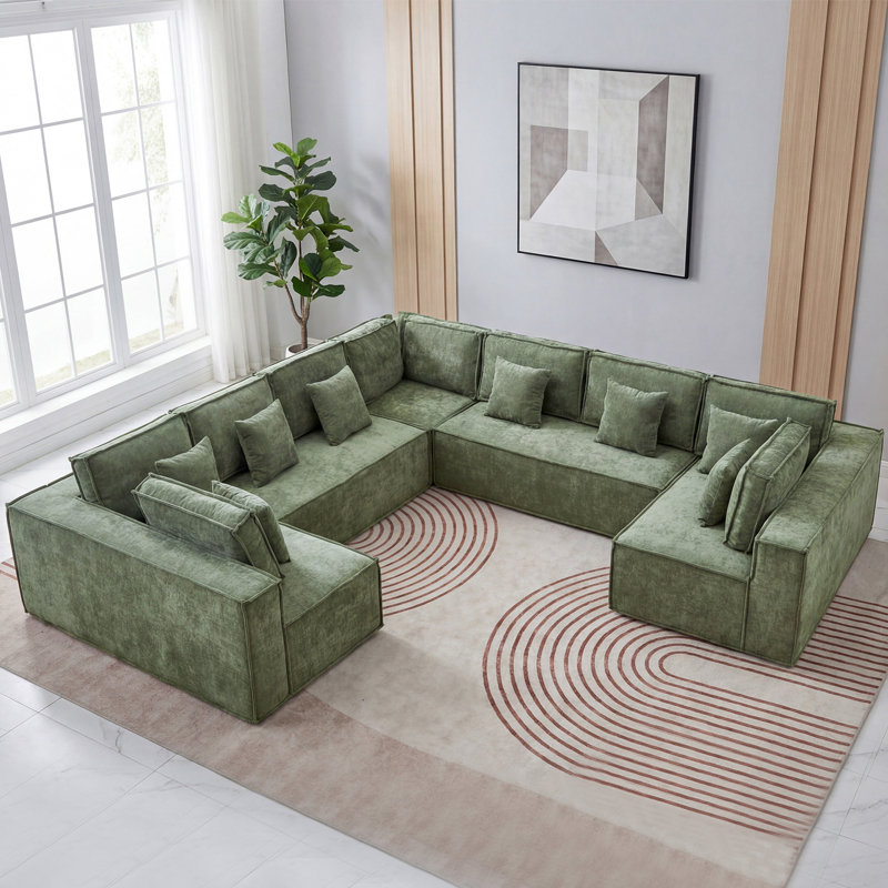 Canapé modulaire surdimensionné en U de 138 po en chenille désossée de 138 po, canapé modulaire surdimensionné 9 places à assise profonde, sans assemblage