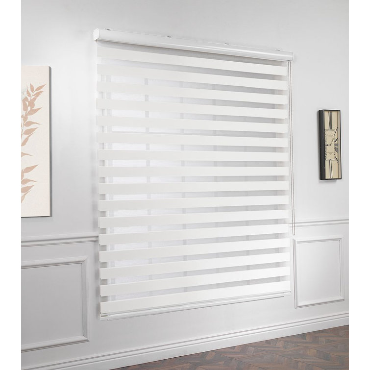 Solid Plain Zebra Blinds Window Dual Layer Roller Shades, Corded Horizontal Blind