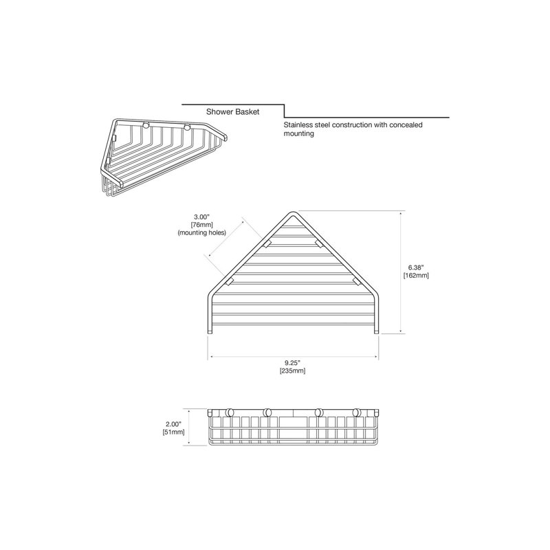 Panier de douche en acier inoxydable, l 9,25 po, Chrome