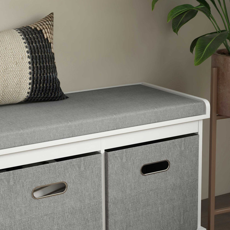 Shoe Bench with Cushion Seat, 3 Fabric Drawers for Entryway Hallway