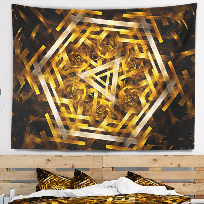 Tapisserie hexagonale hexagonale 3d jaunâtre, H 32 po x l 39 po