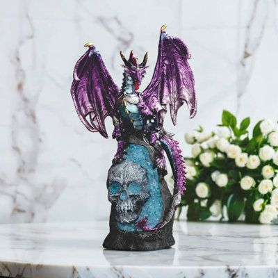 11.75"H Dragon on Geode with Skull Figurine