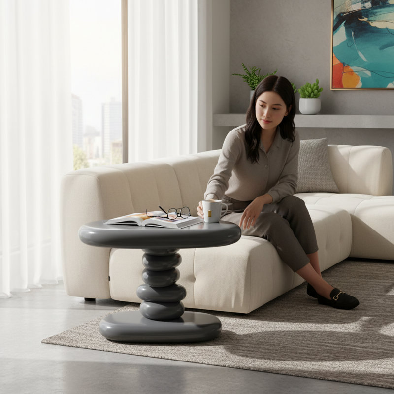 High Gloss End Table - Gray, Modern Accent Side Table | Gift Idea