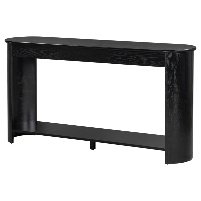 U_Style 59.8'' Modern Oak Veneer Console Table With 3 Drawers,Farmhouse Entryway Table With Shelf,Wood Sofa Table With Semi-Circular Design, Suitable For Living Room,Hallway,Entryway, Foyer, Corridor