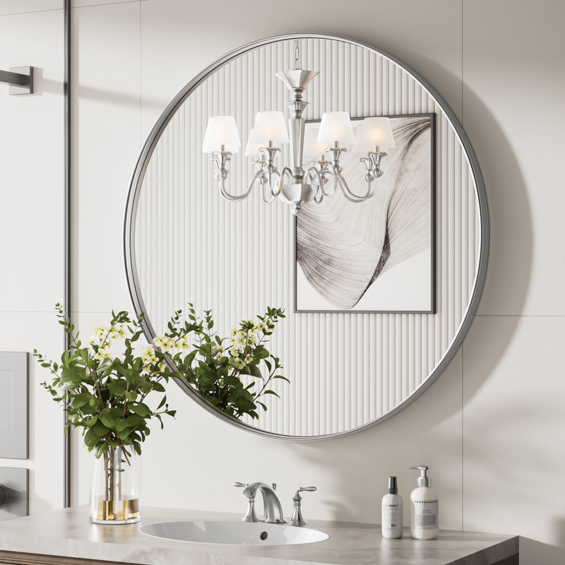 Miroir mural Alauni , 36 po x 36 po, Argent brossé