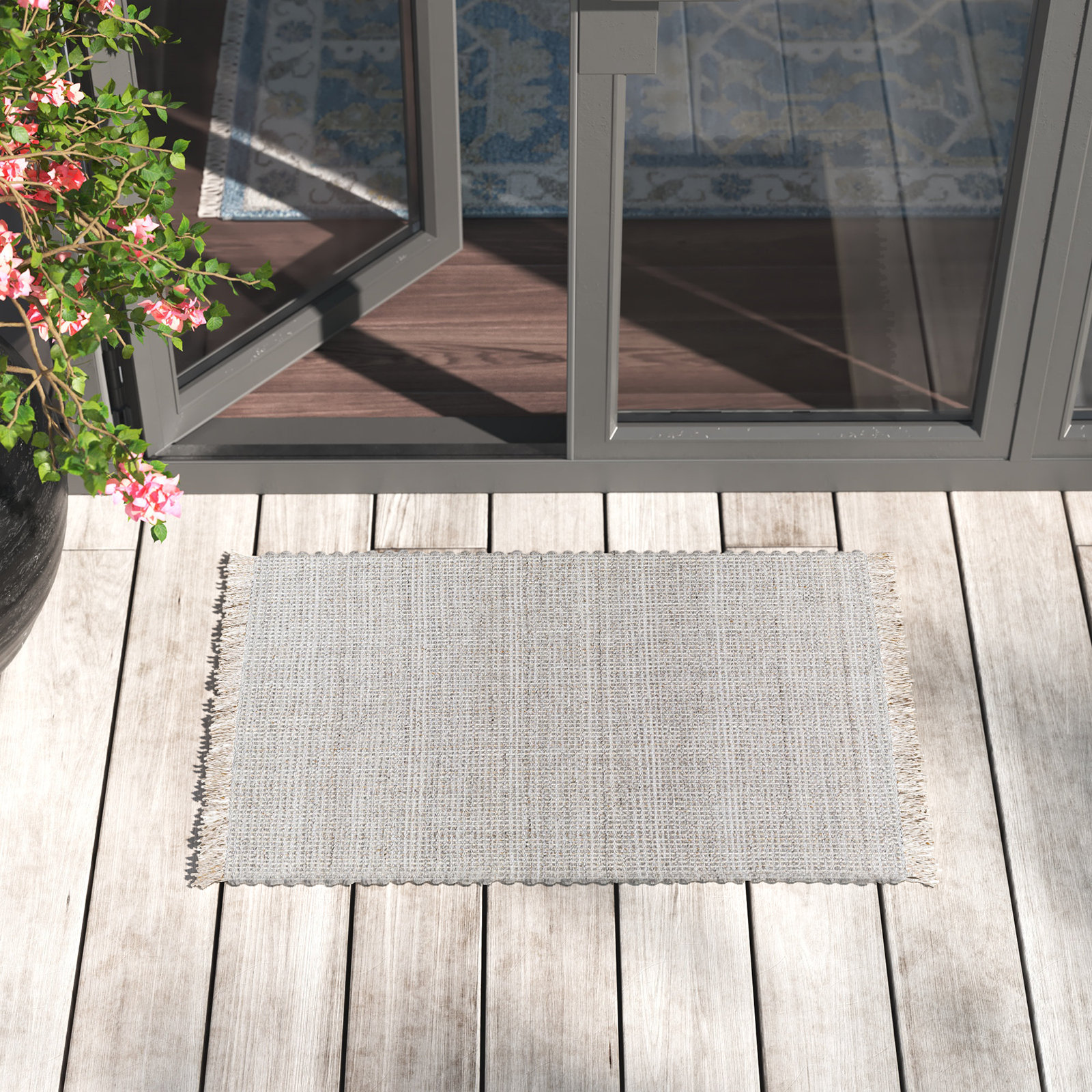 Viewcrest Hand-Woven Taupe Striped Rug, Rectangle 2' x 3'