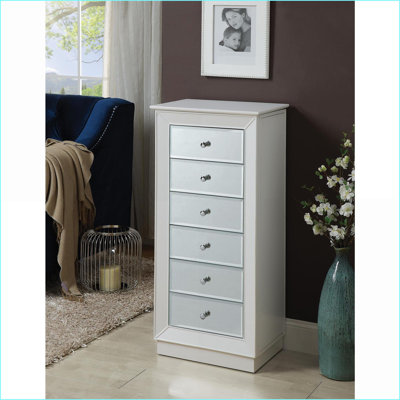 Armoire à bijoux, finition blanche classique avec miroir et rangement | Blanc | Bois synthétique