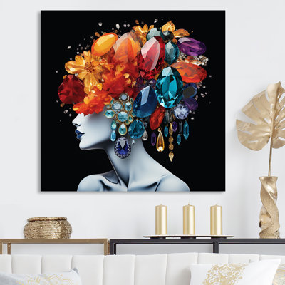 «Urban Elegance Woman Crystal and Flower Hair II», art mural mode femme
