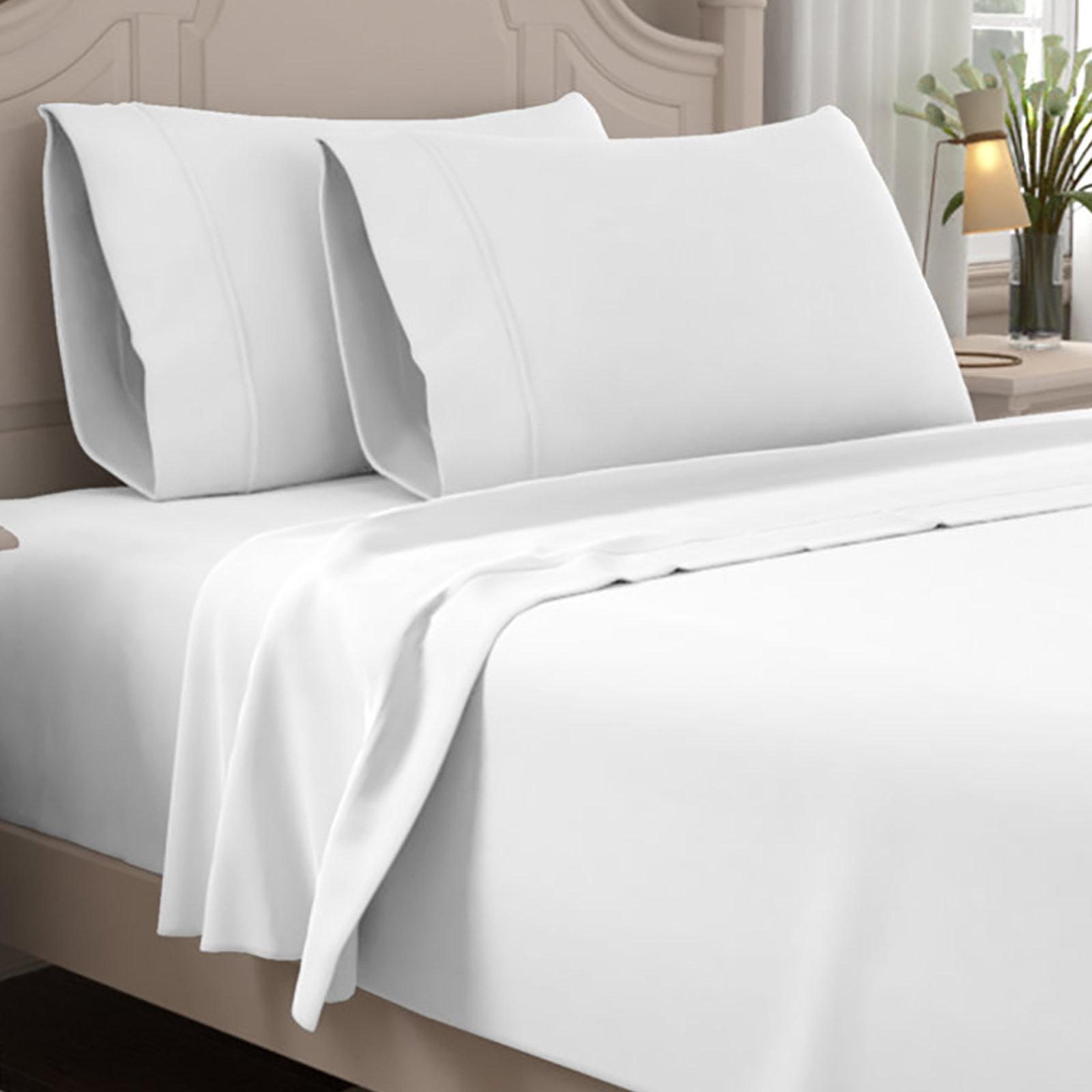Ultimate Percale 100% Cotton 400TC Cool & Crisp Sheet Set, King Sheet Set with 2 Pillowcases, White
