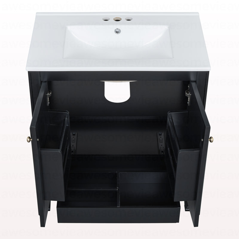 Meuble-lavabo 30 po avec lavabo, deux portes avec tablette, charnières de porte à fermeture en douceur, style rétro, noir