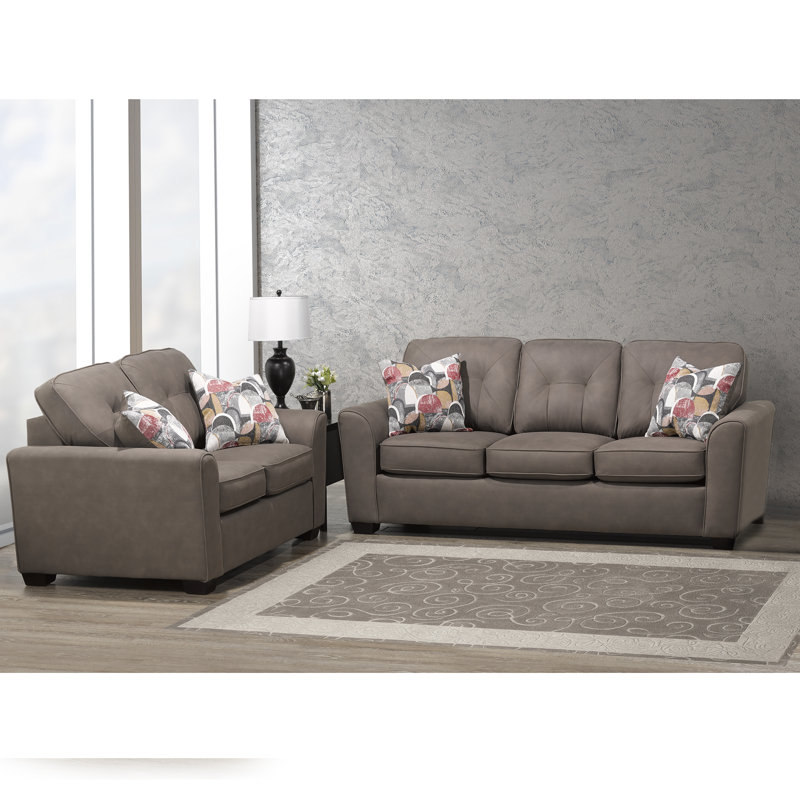 Canapé et causeuse rembourrés en tissu CALA, Polyester moka
